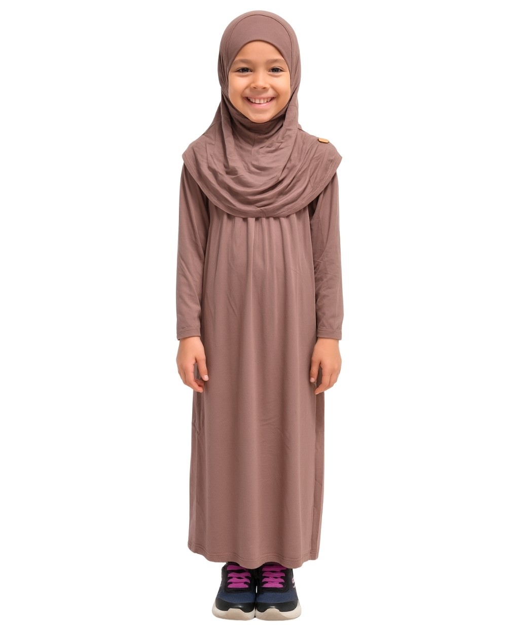 Penye Kendinden Başörtülü Çocuk Namaz Elbisesi Vizon/ 6-7-8 yaş