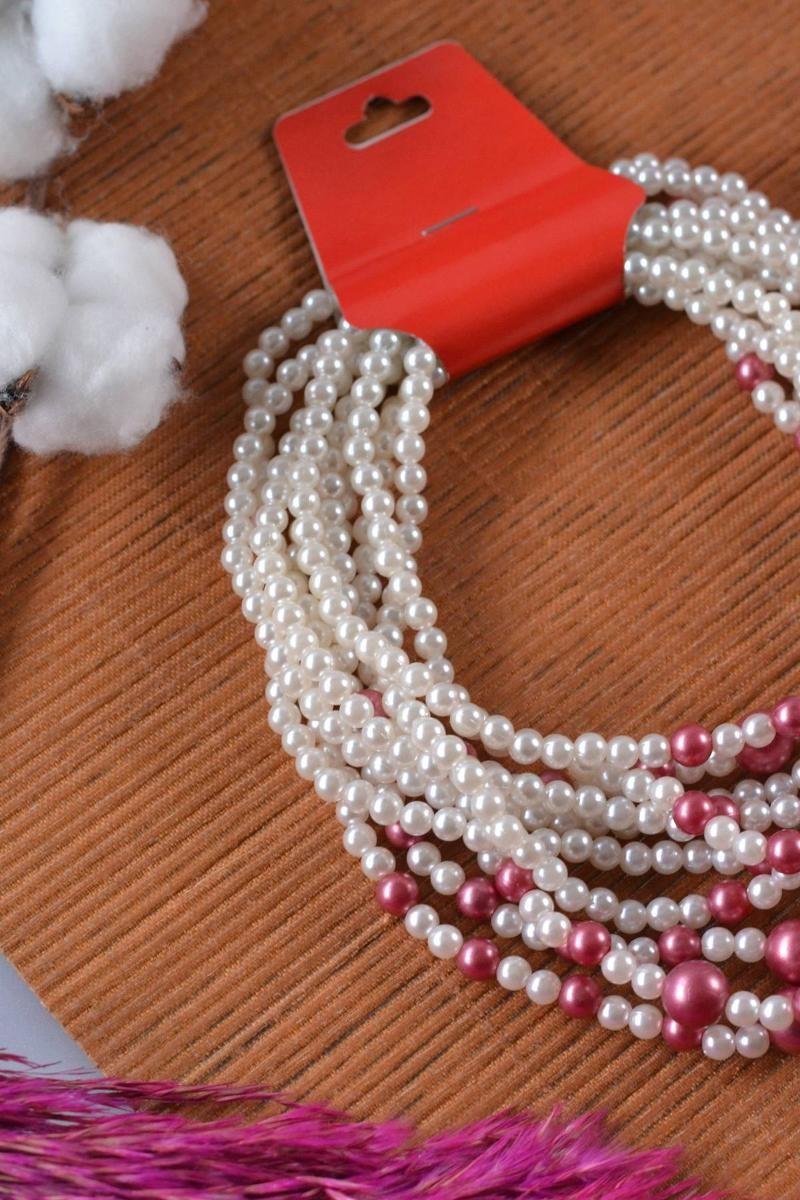 Renkli Boncuklu Kız Çocuk Kolyesi Pembe 10 Adet