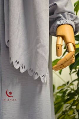 Kendinden Şallı Pamuklu Aerobin Kumaş Kadın Namaz Elbisesi / Ferace Gri
