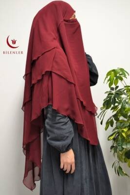 3 Katlı Şifon Sufle Bordo (Pratik Şal)