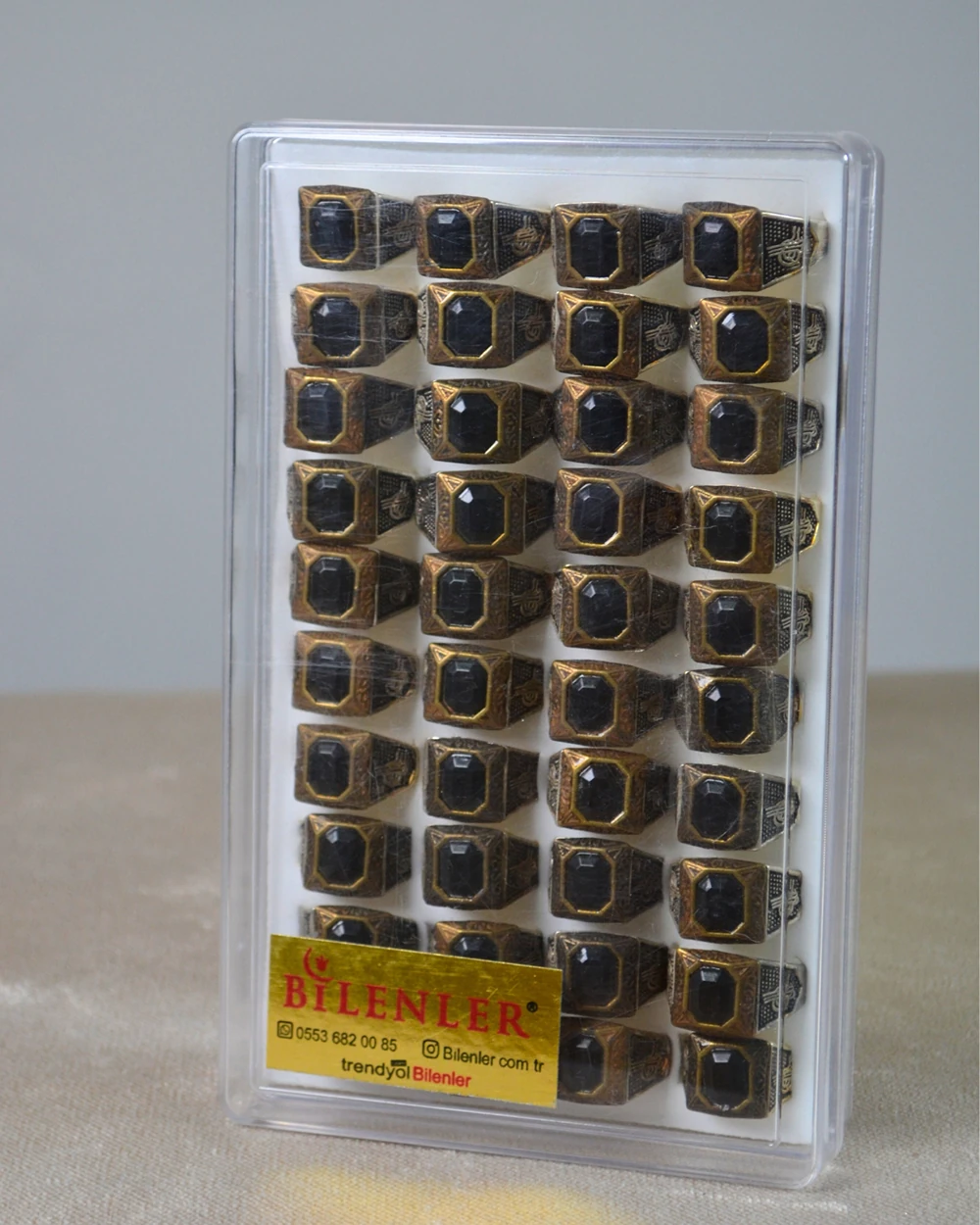 Erkek Tuğra Motifli Taşlı Metal Yüzük Uzun Ömürlü; Şık Tasarım (40’lı kutu)