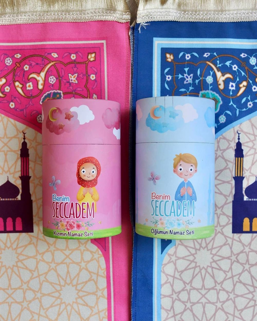 Kumbaralı Silindir Kutu Çocuk Seccadesi Pembe