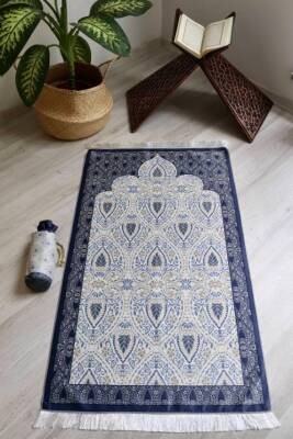 Rumi Desenli İpek Dokulu Keseli Seccade Gri Renk