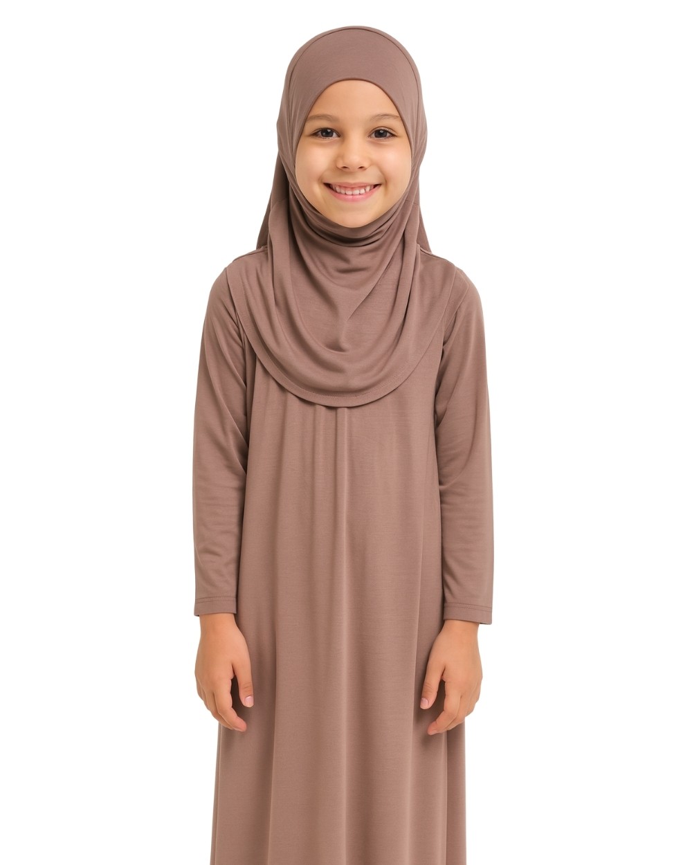 Penye Kendinden Başörtülü Çocuk Namaz Elbisesi Vizon/ 6-7-8 yaş