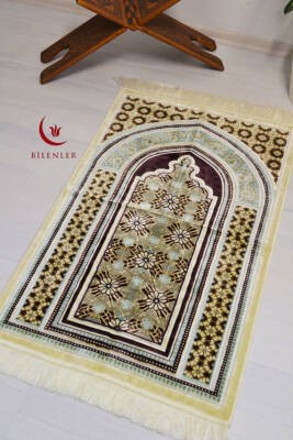 Lüks Kadife Seccade - 70x110 cm - Kalın Yumuşak Doku-Mihrap Desen Mor