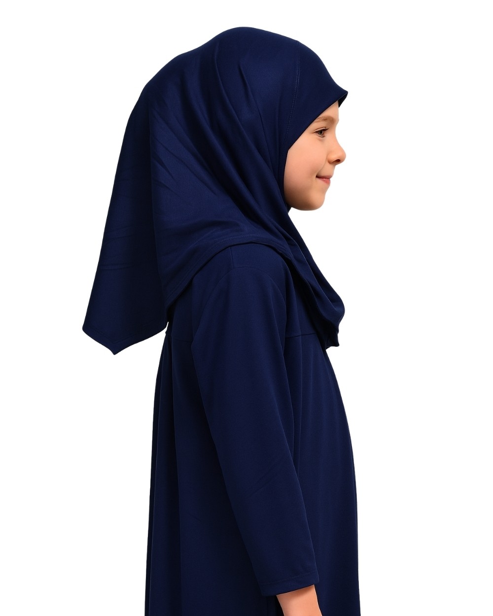 Penye Kendinden Başörtülü Çocuk Namaz Elbisesi Lacivert/ 6-7-8 yaş