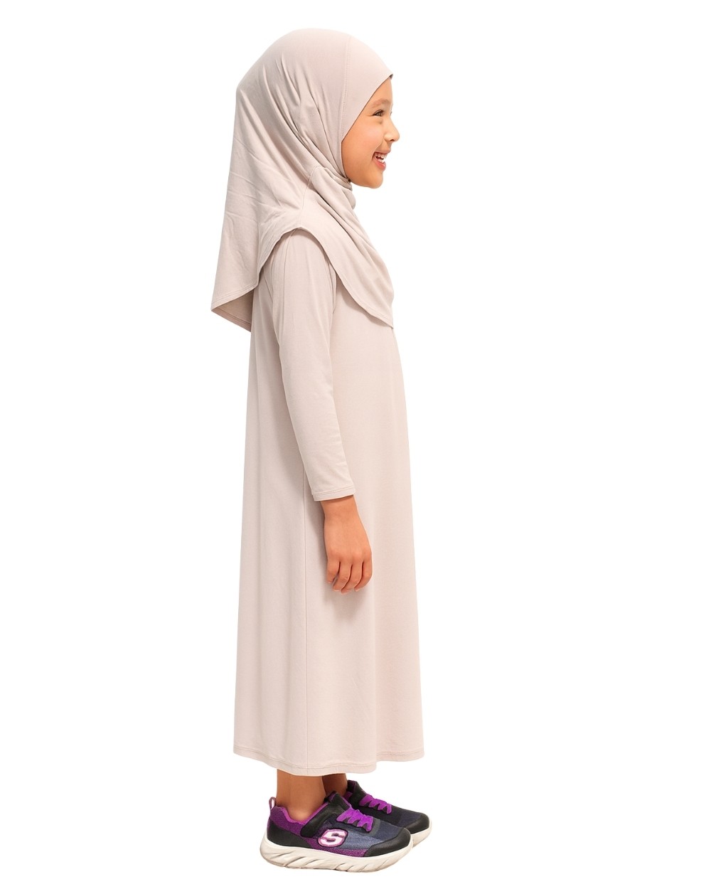 Penye Kendinden Başörtülü Çocuk Namaz Elbisesi Krem/ 6-7-8 yaş