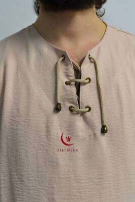 Hac ve Umre İçin Erkek Takım -Lastikli Pantolon&Dik Yaka Gömlek Bej