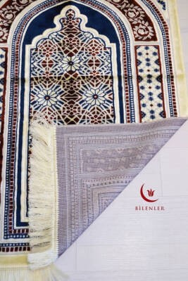 Lüks Kadife Seccade - 70x110 cm - Kalın Yumuşak Doku-Mihrap Desen Lacivert
