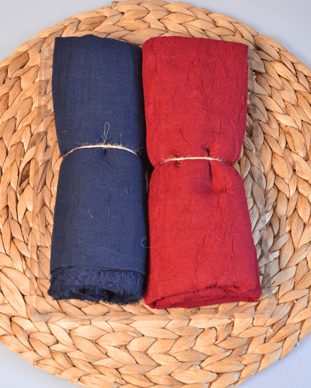 Bambu Kraş Şal 2’li Set Bordo/ Lacivert– 75x210 cm | Nefes Alabilir; Terletmez; Tok Duruşlu Mevsimlik Kumaş