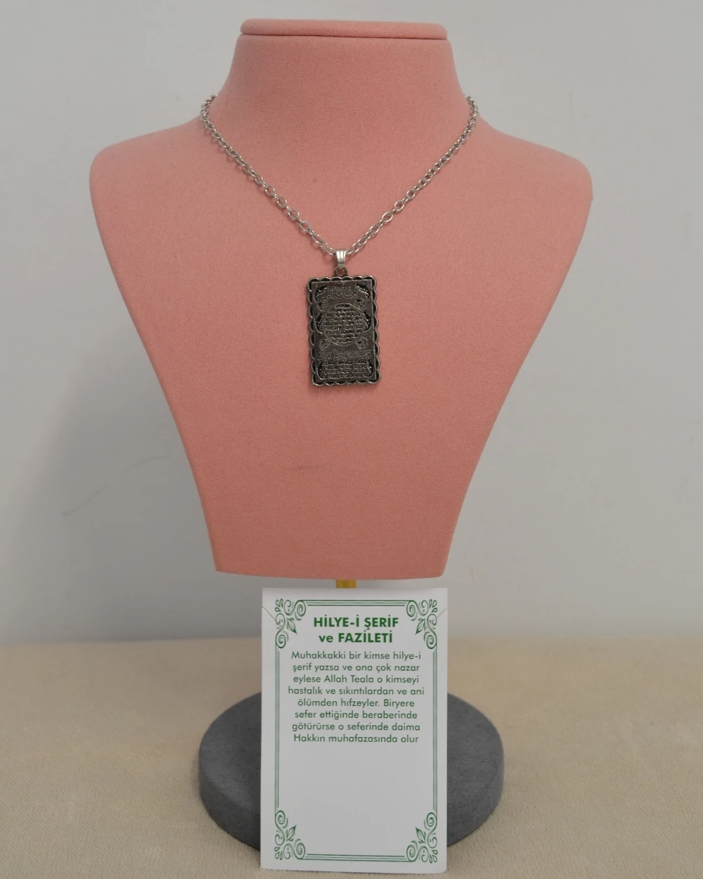 Hilye-i Şerif Cevşen Kolyesi – Metal Zincirli, Manevi Yazılı Metal Kolye Ucu, Takı ve Hediyelik Aksesuar