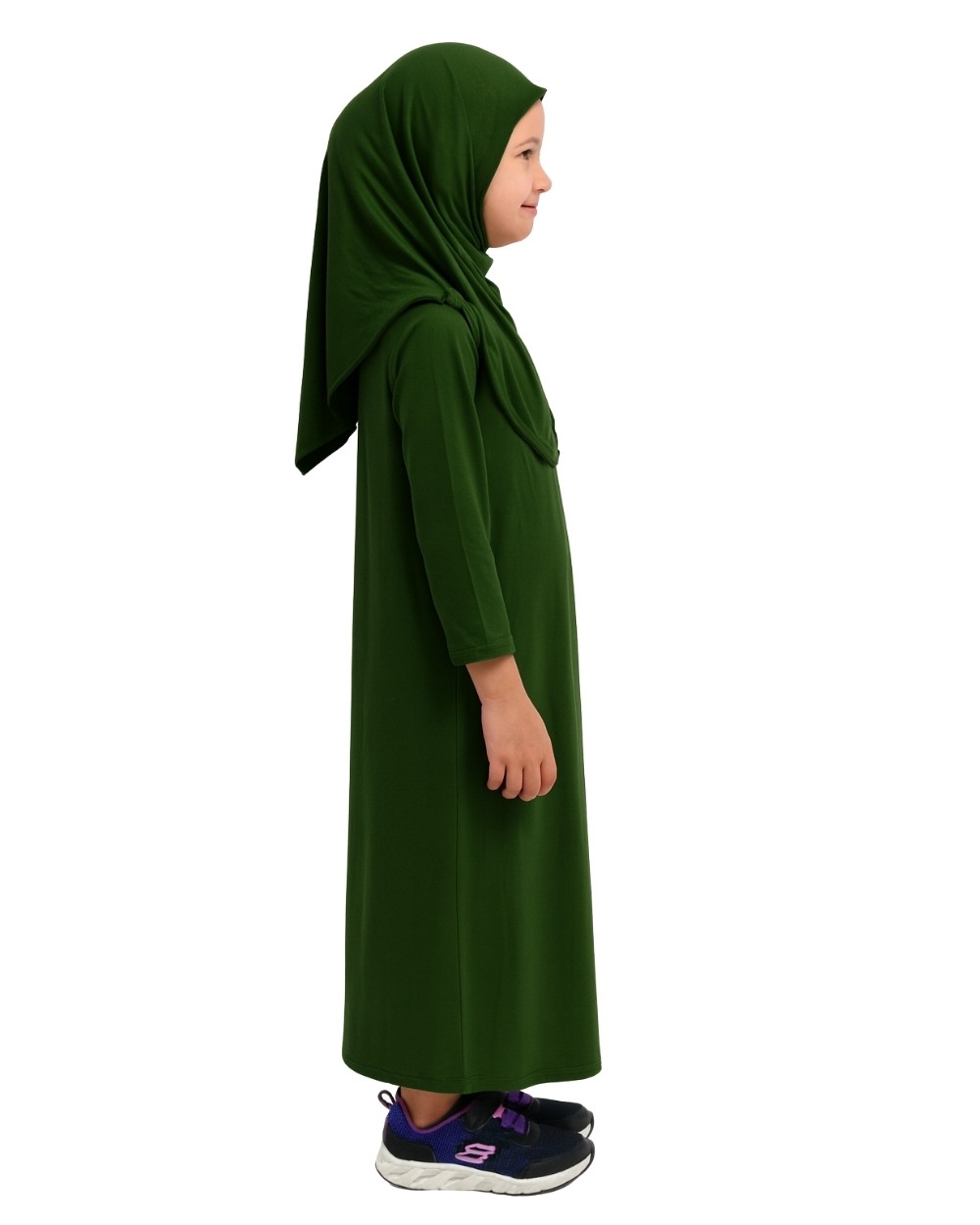 Penye Kendinden Başörtülü Çocuk Namaz Elbisesi Yeşil/ 6-7-8 yaş