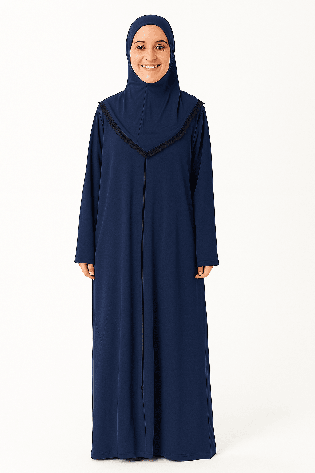 Kendinden Örtülü Fermuarlı Namaz Elbisesi – Lacivert