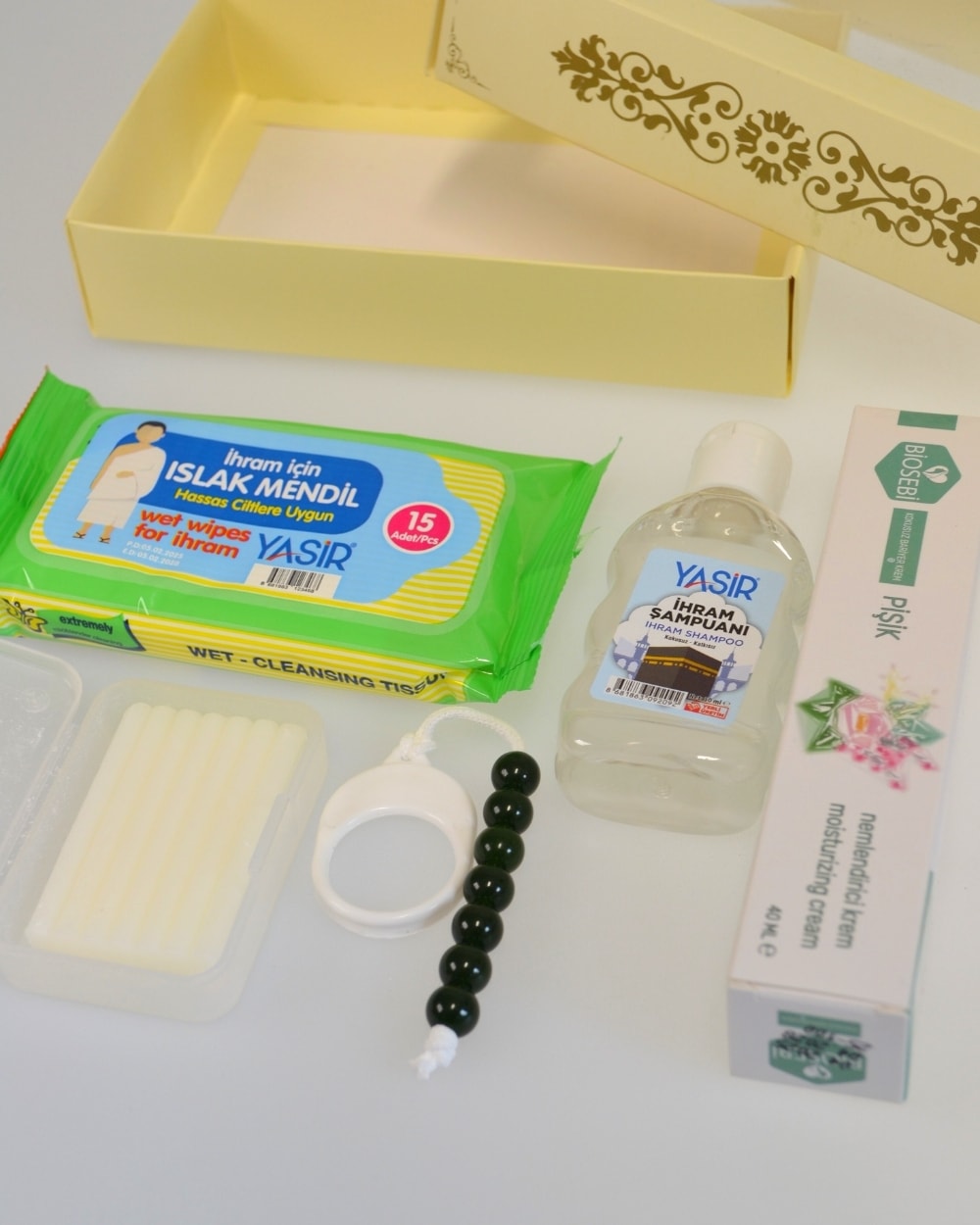 Mini İhram Seti – Hac ve Umre İçin Kokusuz Hediye Seti, Tavaf Tesbihli Özel Kutulu