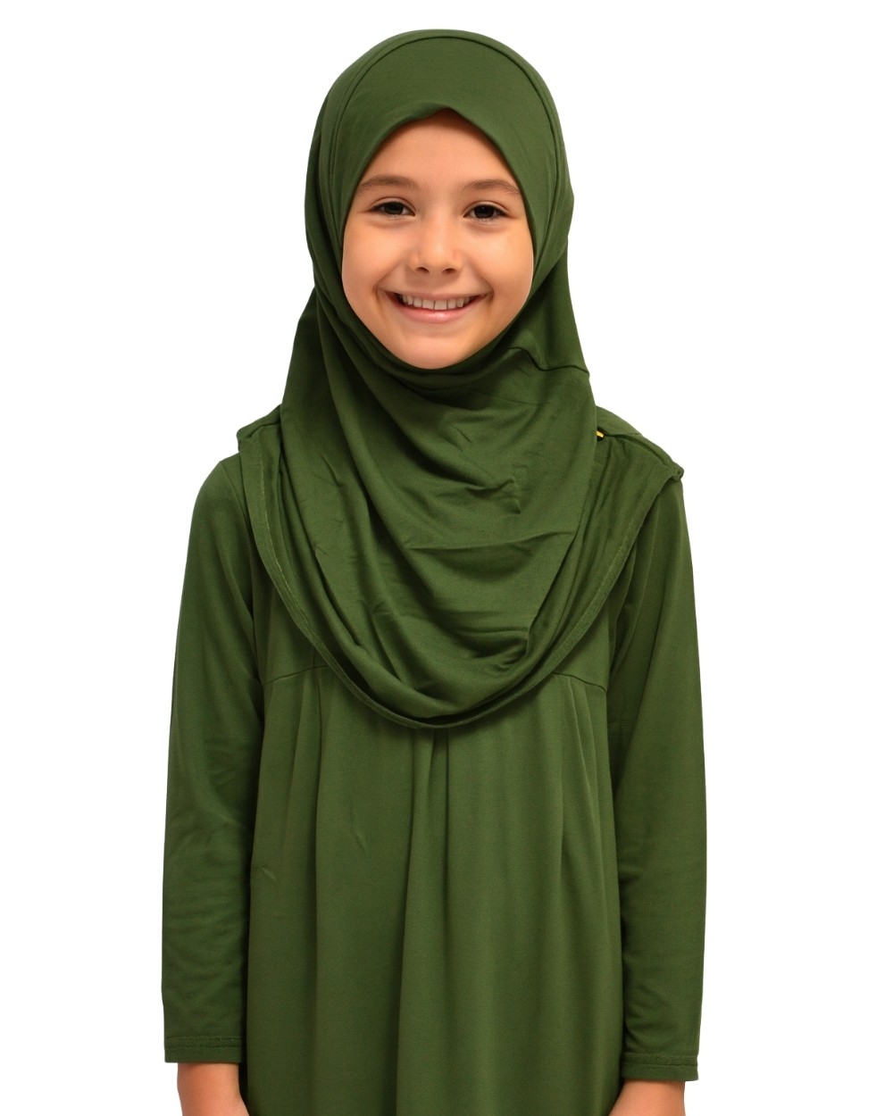 Penye Kendinden Başörtülü Çocuk Namaz Elbisesi Yeşil/ 6-7-8 yaş