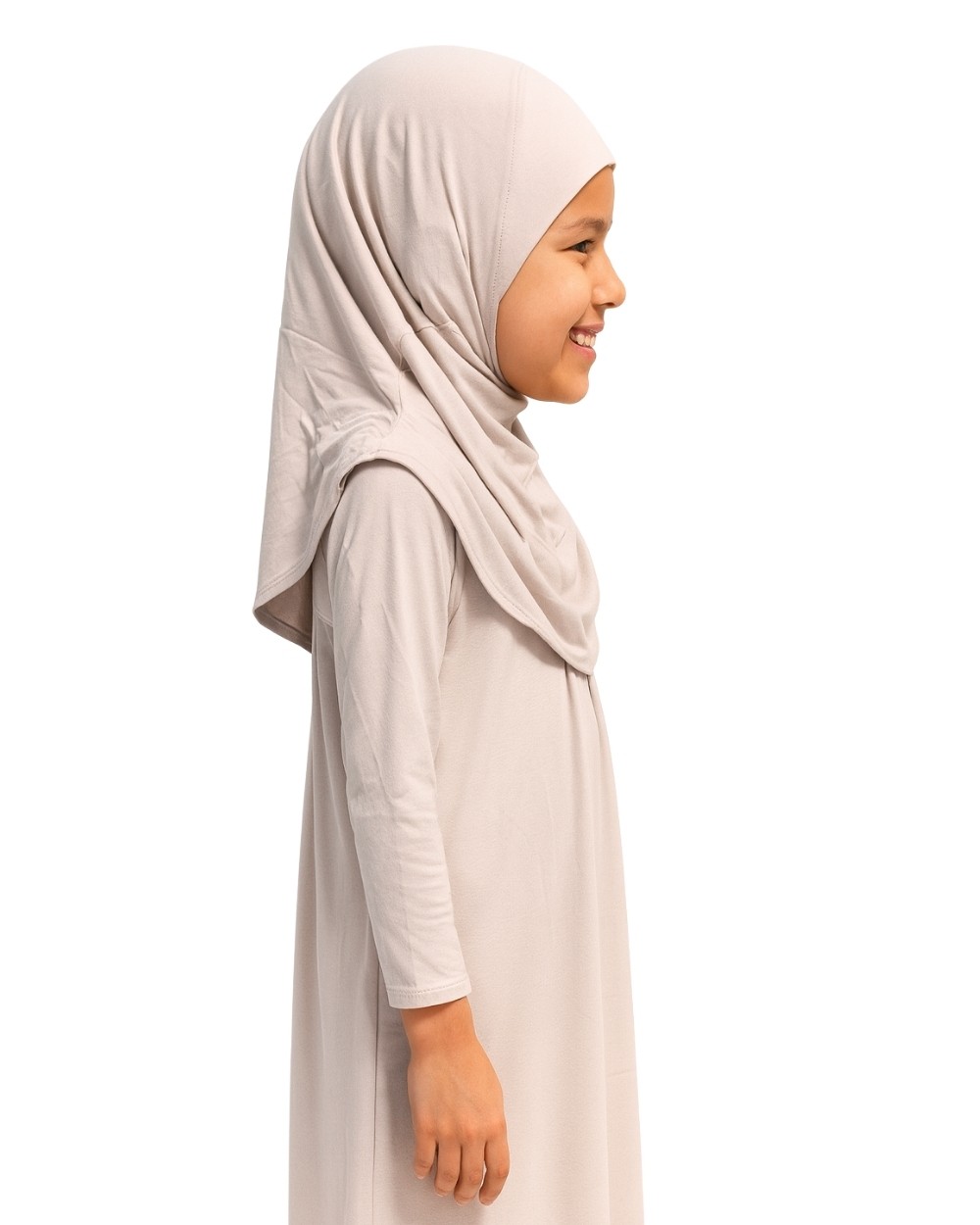 Penye Kendinden Başörtülü Çocuk Namaz Elbisesi Krem/ 6-7-8 yaş