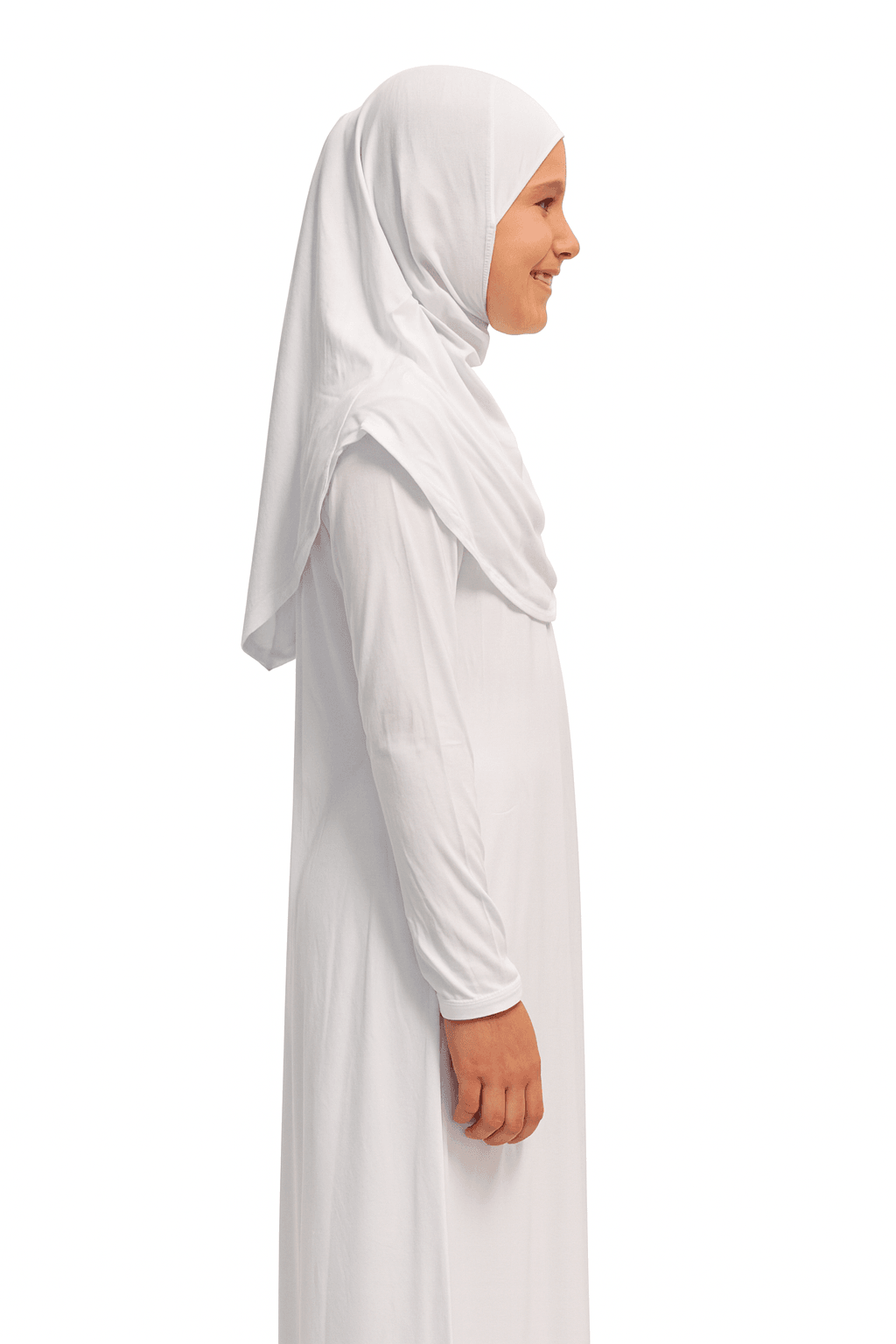 Penye Kendinden Başörtülü Çocuk Namaz Elbisesi – 9-10-11 yaş/110 cm| Kız Çocuk İçin Namaz Kıyafeti