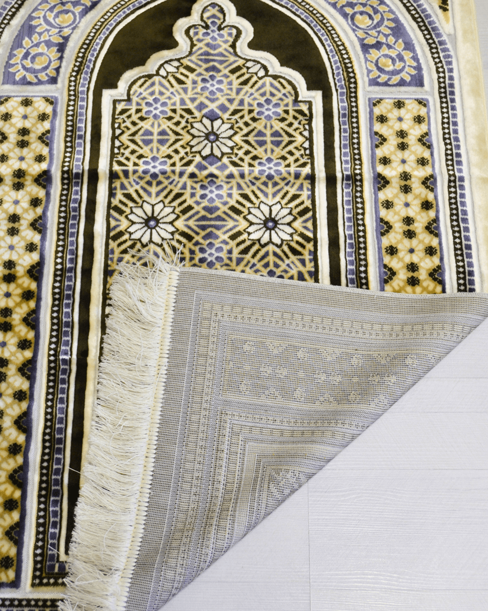Lüks Kadife Seccade - 70x110 cm - Kalın Yumuşak Doku-Mihrap Desen Haki