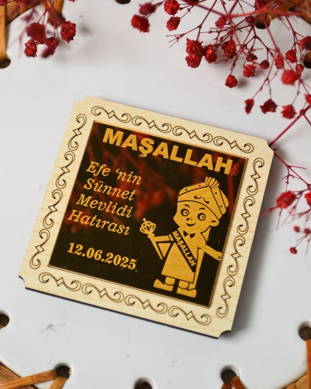 Kişiye Özel Hediyelik Magnet 20 Adet Gold02 | Hac, Umre, Mevlüt, Düğün, Nişan, Sünnet İçin Dolap Magneti