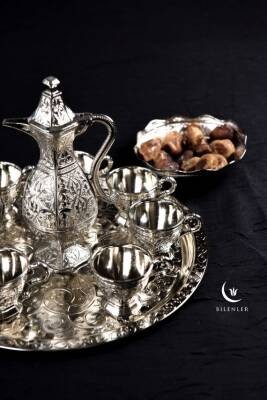 Hediyelik/ Sunumluk Osmanlı Motifli Gümüş Zemzem Takımı – 10 Parça Şık İkram Seti