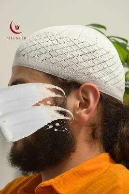 Erkek İnce Orlon Takke Beyaz – Makine İşi El Örmesi; Standart Beden