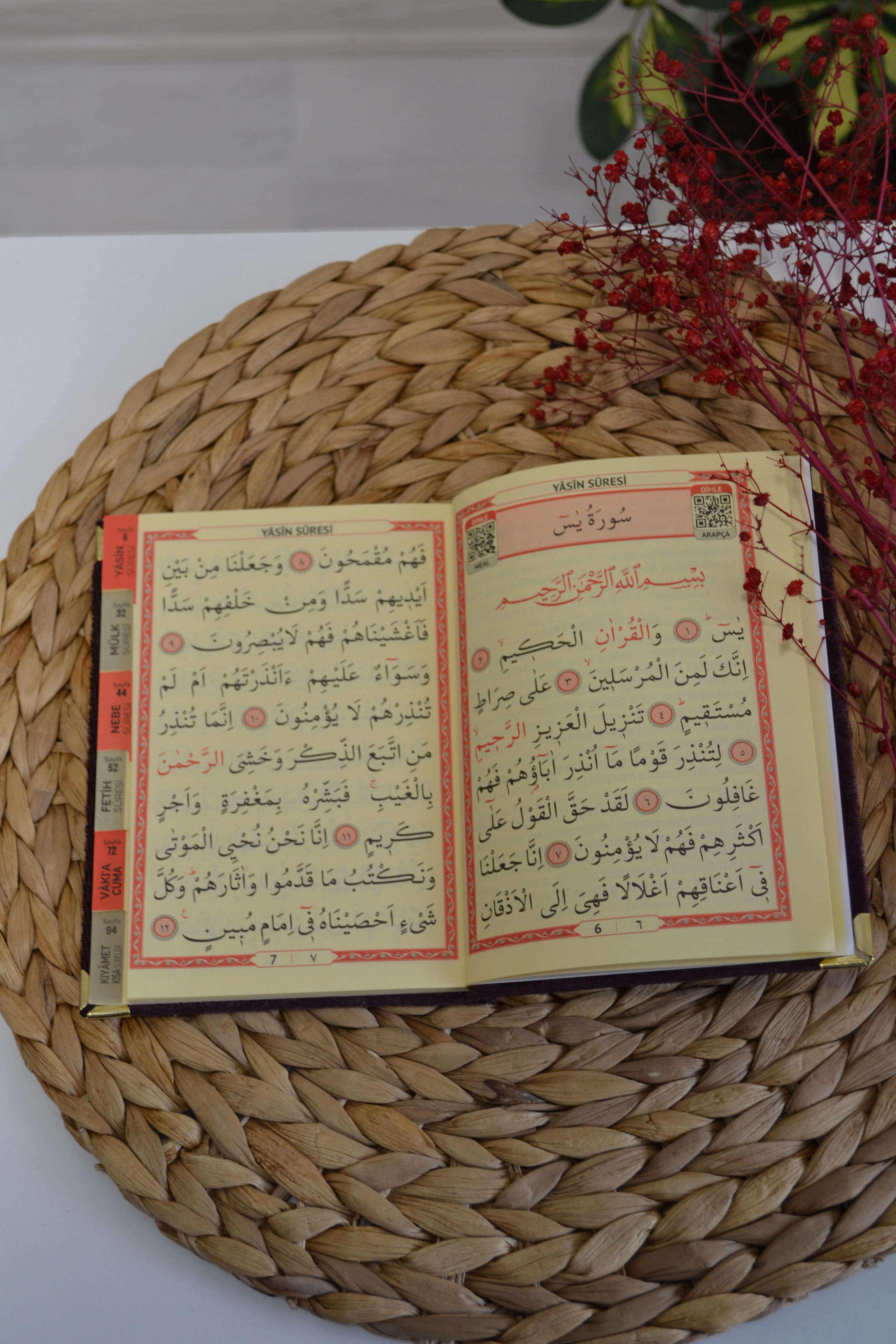 Kutulu 128 Sayfa Kadife Yasin ve İnci Tesbih Seti Mor