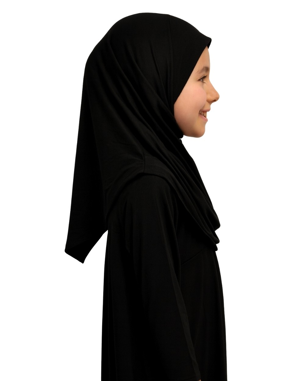 Penye Kendinden Başörtülü Çocuk Namaz Elbisesi Siyah/ 6-7-8 yaş