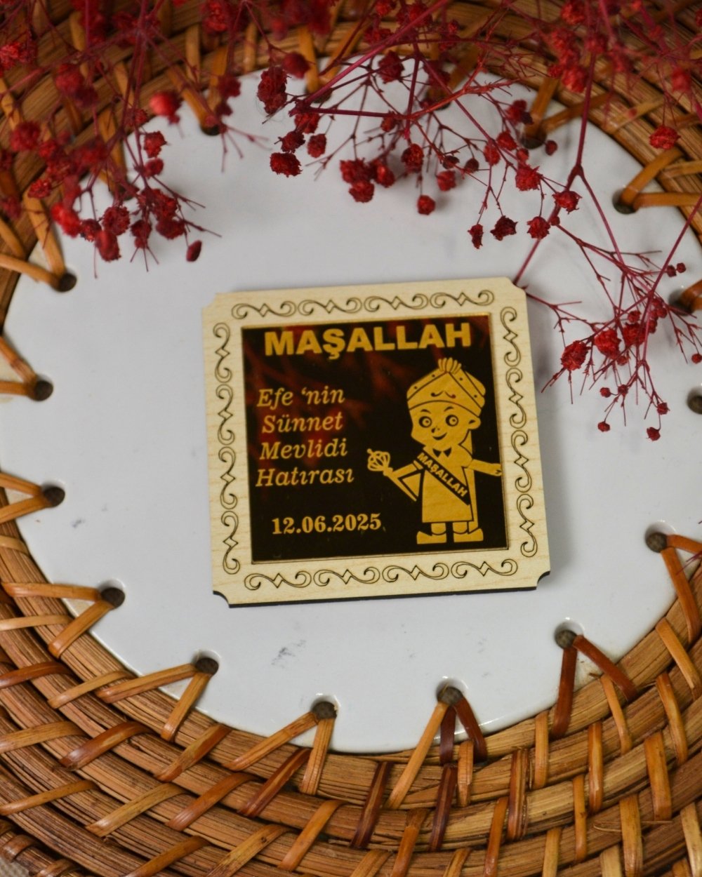 Kişiye Özel Hediyelik Magnet 20 Adet Gold02 | Hac, Umre, Mevlüt, Düğün, Nişan, Sünnet İçin Dolap Magneti