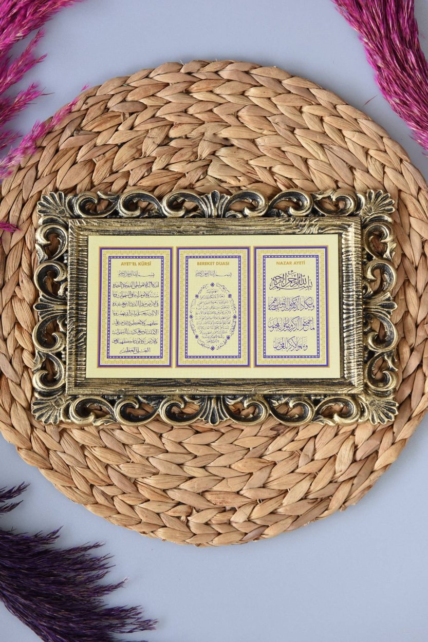 Kapı Üstü Üçlü Tablo Ayete'l Kürsi- Nazar Duası- Bereket Duası Gold