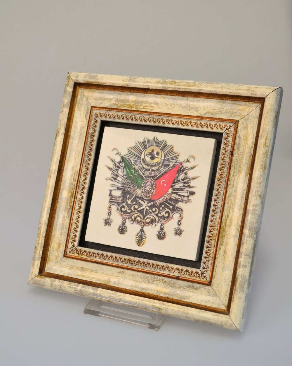 Doğal Taş Üzerine Osmanlı Arması Şık Tablo – 20x20 cm Dekoratif İslami Hediyelik