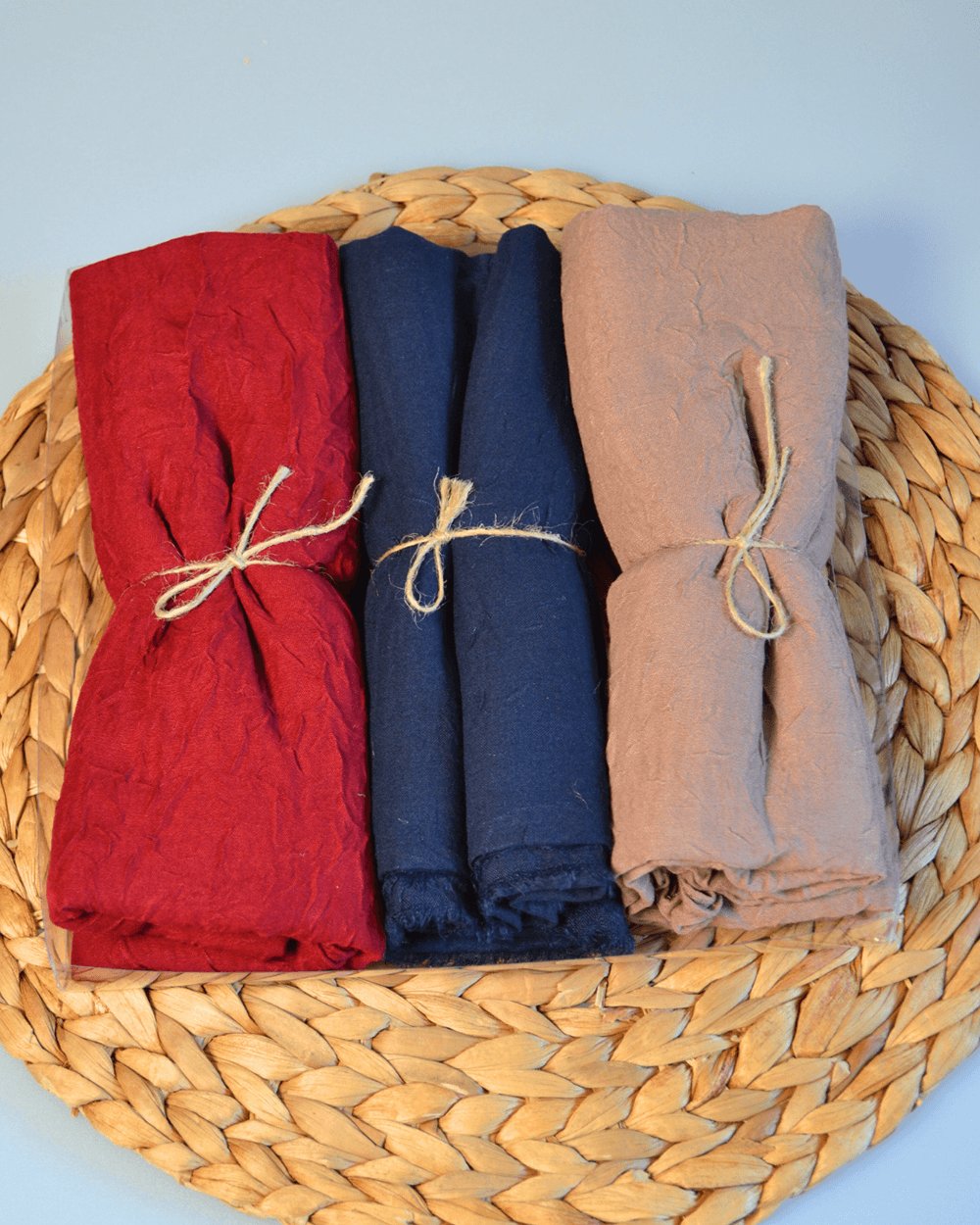 Bambu Kraş Şal 3’lü Set Bordo/ Lacivert/ Vizon– 75x210 cm | Nefes Alabilir; Terletmez; Tok Duruşlu Mevsimlik Kumaş