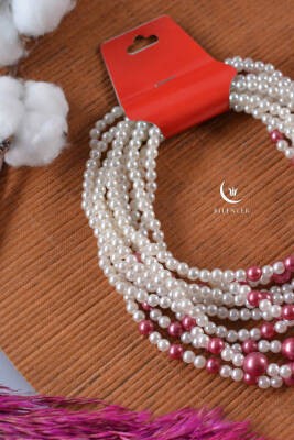 Renkli Boncuklu Kız Çocuk Kolyesi Pembe 10 Adet