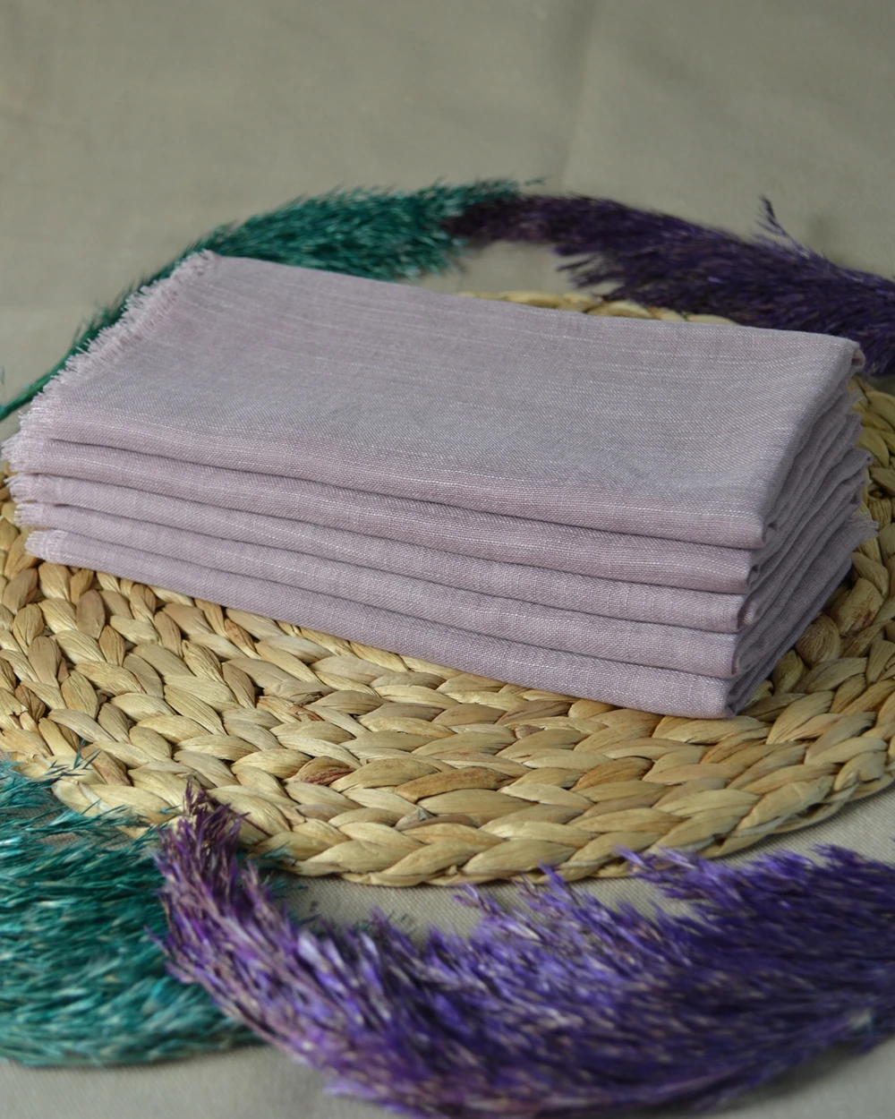 Flamlı Kare Pamuklu Eşarp Lila 5 Adet