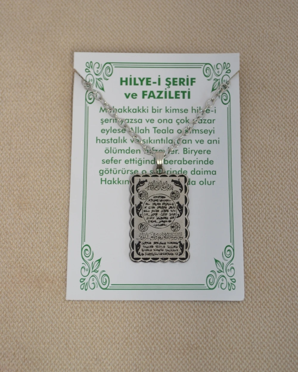 Hilye-i Şerif Cevşen Kolyesi – Metal Zincirli, Manevi Yazılı Metal Kolye Ucu, Takı ve Hediyelik Aksesuar