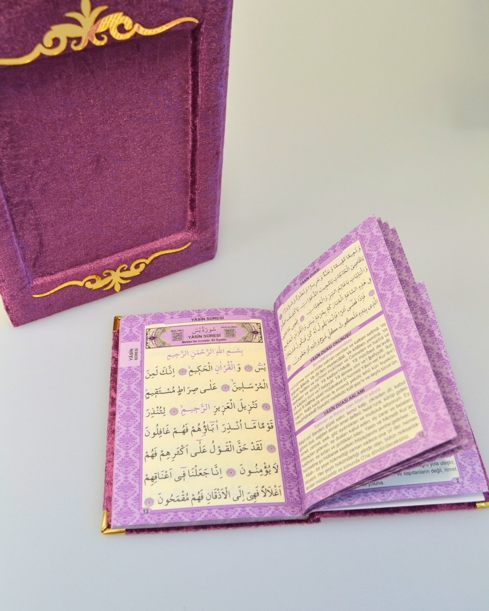 Pleksi Süslemeli Yasinli Kuran-ı Kerim Seti Mor