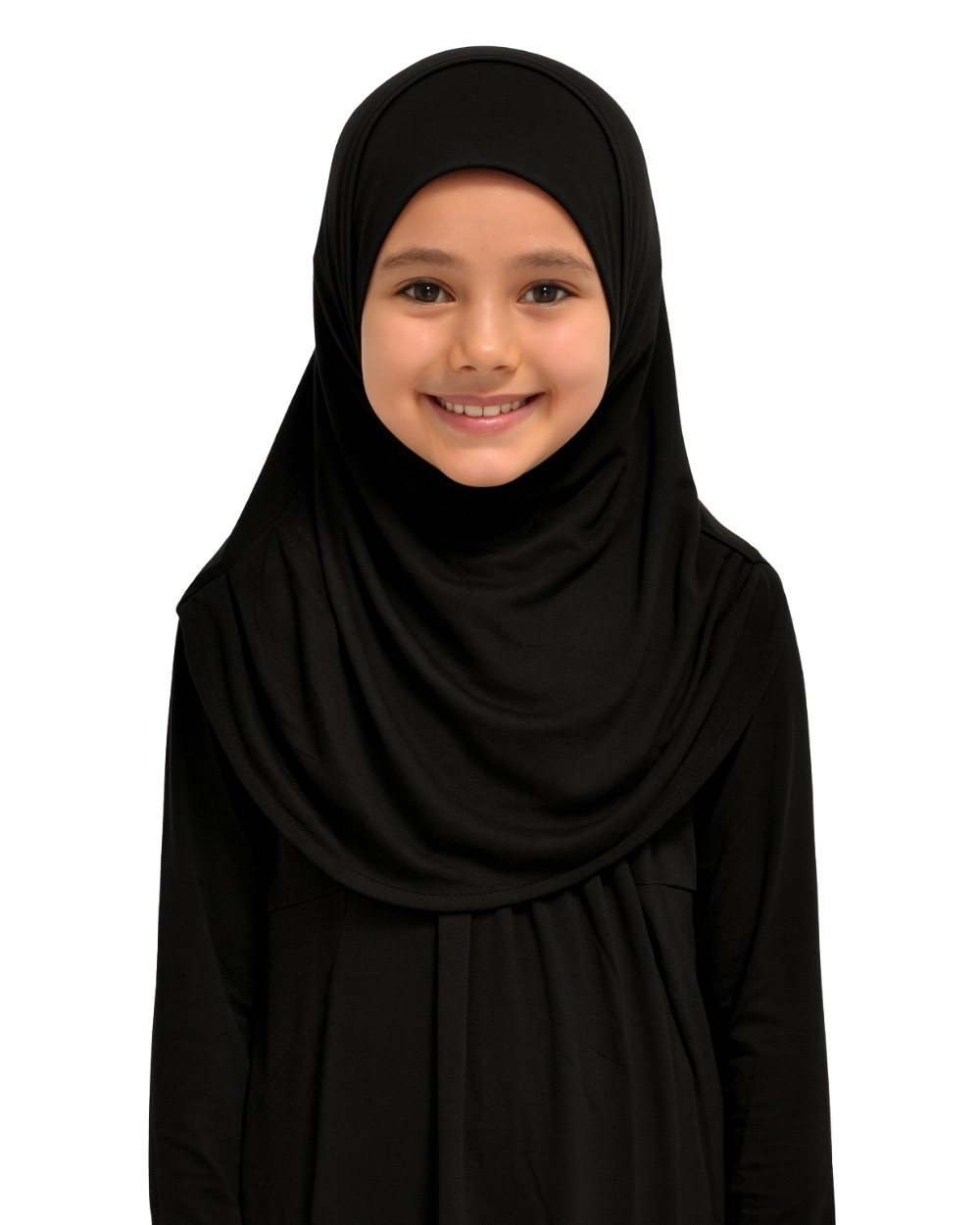 Penye Kendinden Başörtülü Çocuk Namaz Elbisesi Siyah/ 6-7-8 yaş