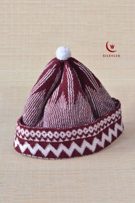 Kırçıllı Triko Örme Hacı Takkesi Bordo