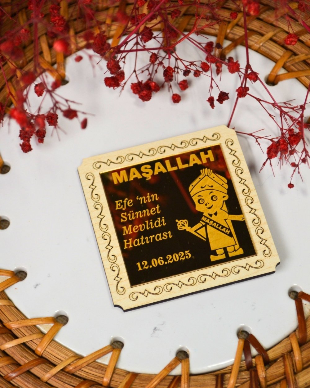 Kişiye Özel Hediyelik Magnet 20 Adet Gold02 | Hac, Umre, Mevlüt, Düğün, Nişan, Sünnet İçin Dolap Magneti