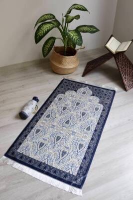 Rumi Desenli İpek Dokulu Keseli Seccade Gri Renk