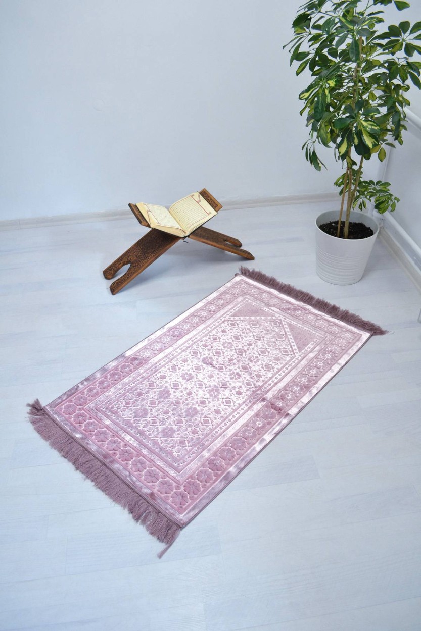 Hediyelik-Çeyizlik Lüks Kadife Seccade Pembe