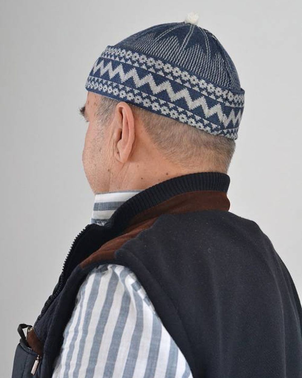 Kırçıllı Triko Örme Hacı Takkesi Mavi