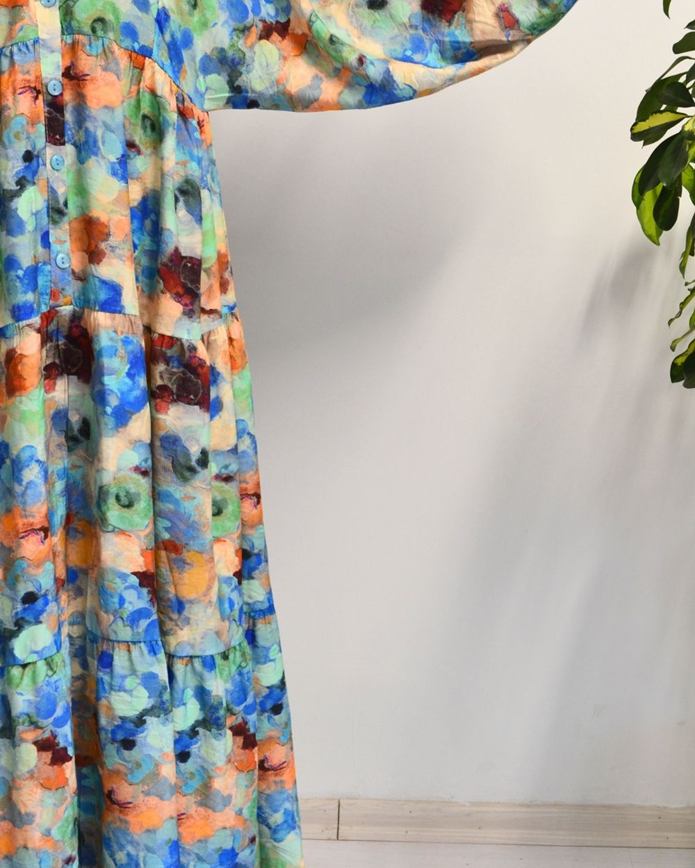 Kadın Modal Tesettür Elbise – Paisley Desenli – Rahat Kalıp – 135 cm Boy – 1-2 Beden