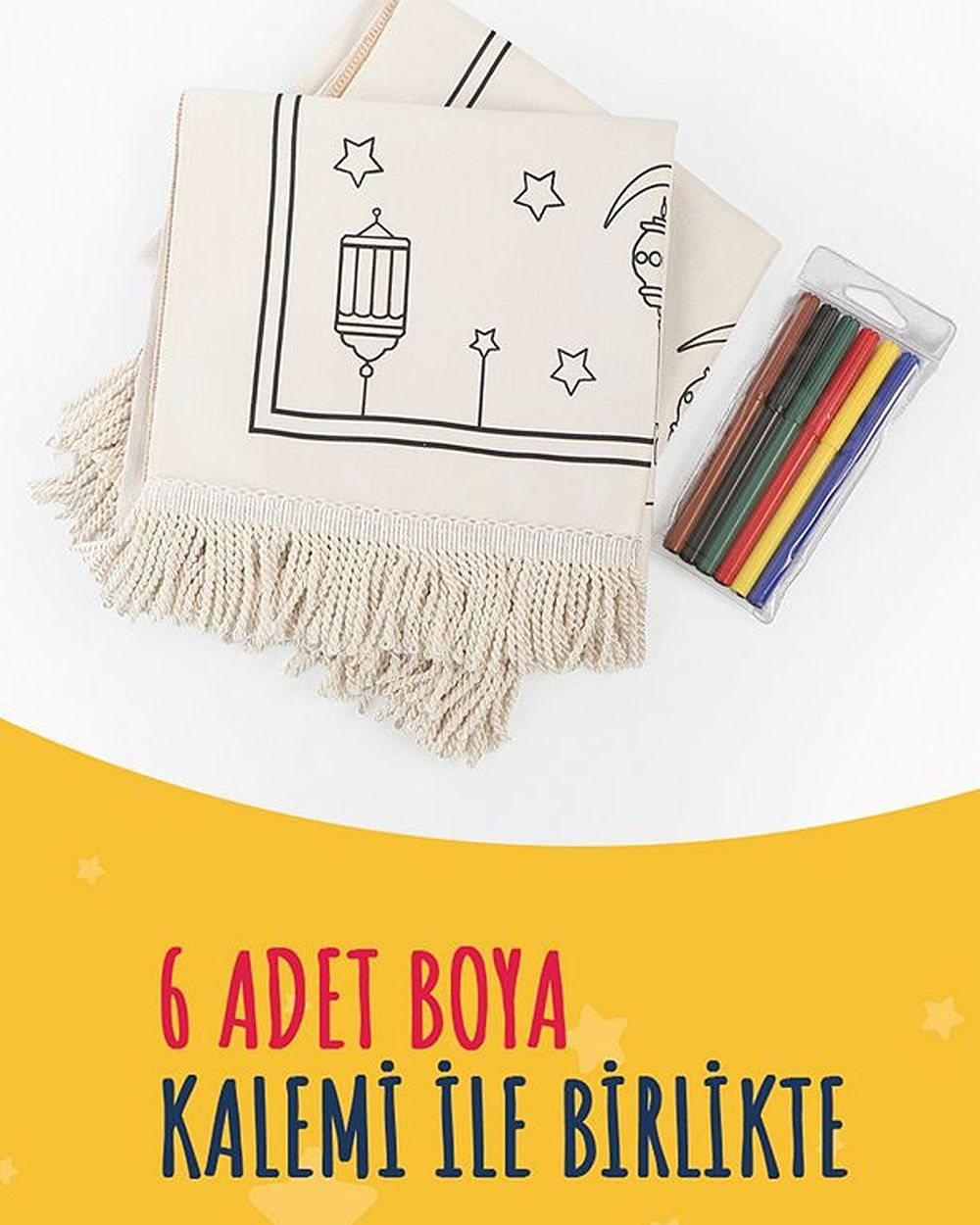 Çocuklara Özel Yıkanabilir Boyamalı Seccade Seti Kırmızı