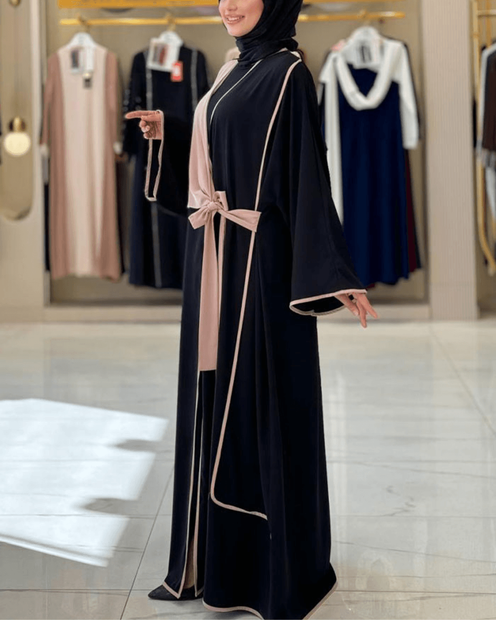 Önden Bağlama Detaylı Medine İpeği Abaya