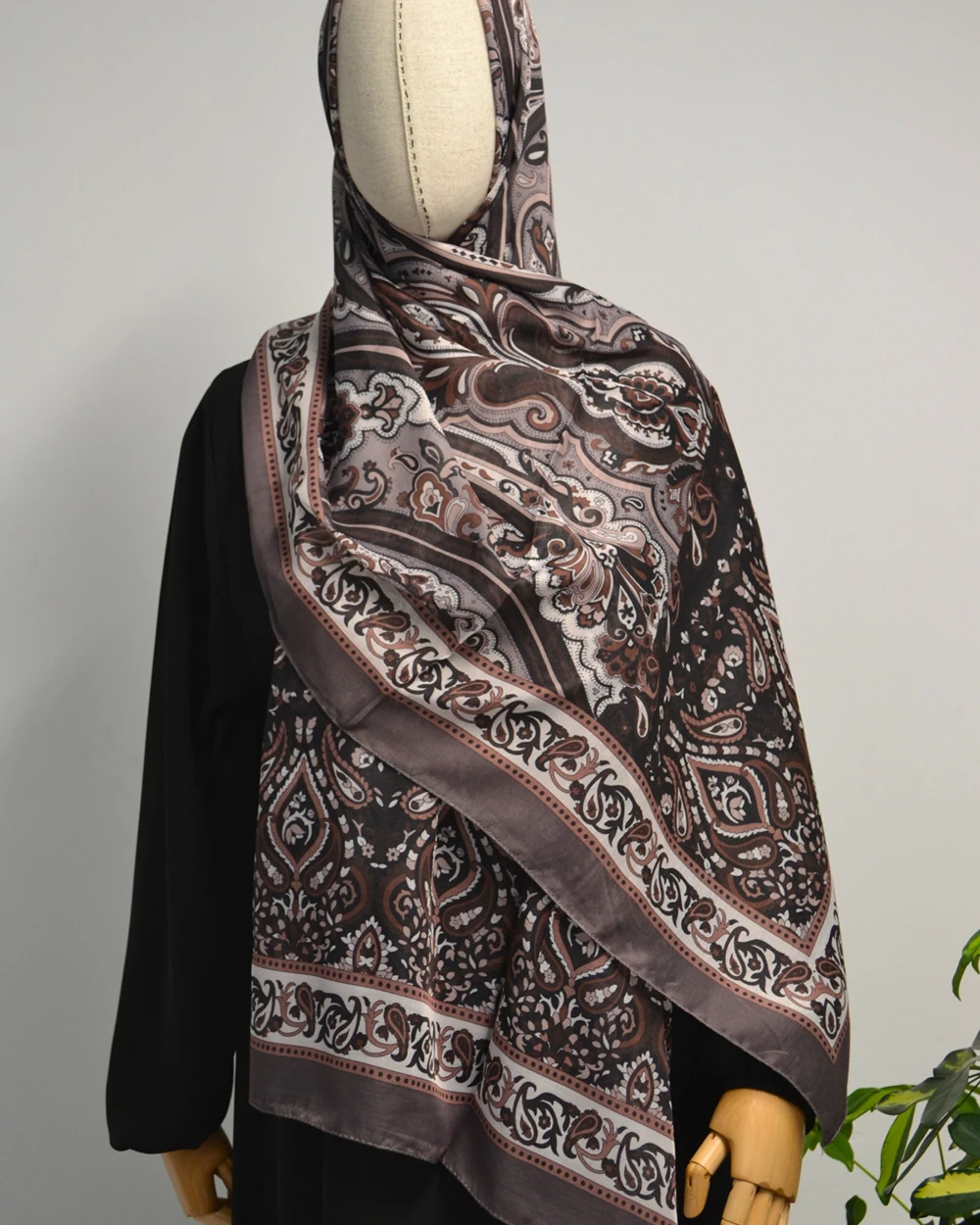 Etnik Desenli Pamuklu Şal Vizon