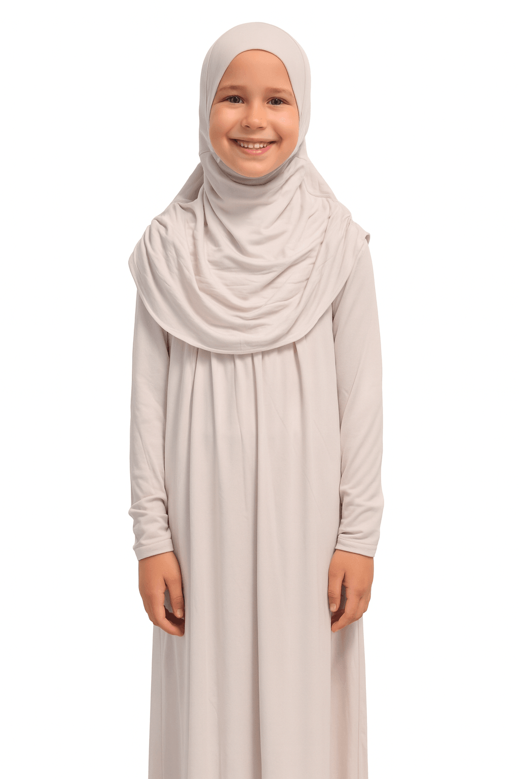 Kendinden Başörtülü Çocuk Penye Namaz Elbisesi – 9-10-11 yaş/110 cm| Kız Çocuk İçin Namaz Kıyafeti