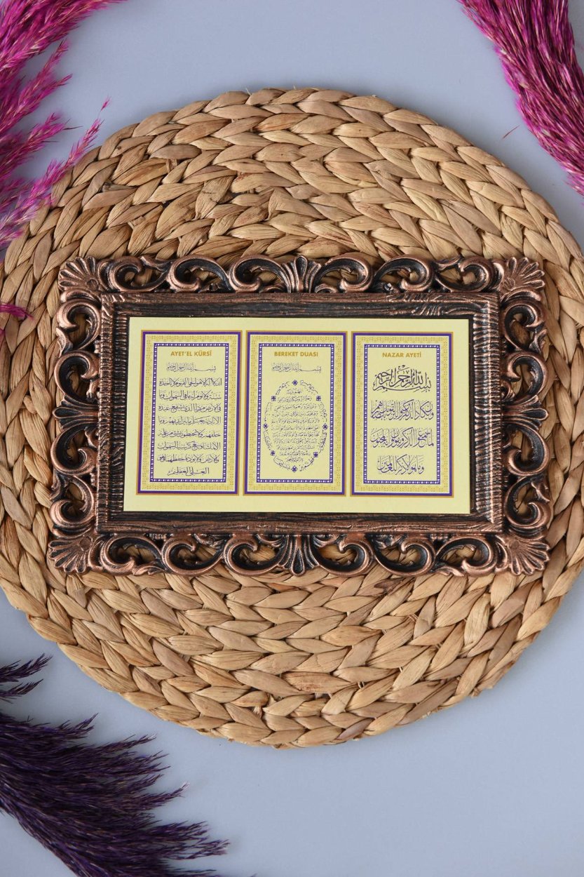 Kapı Üstü Üçlü Tablo Ayete'l Kürsi- Nazar Duası-Bereket Duası Bronz