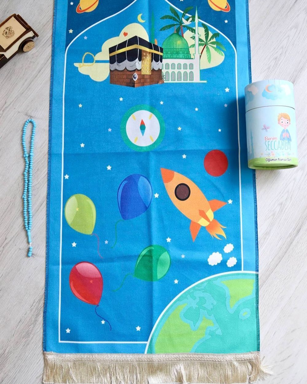 Oğlumun Seccade Seti Kumbaralı Mavi