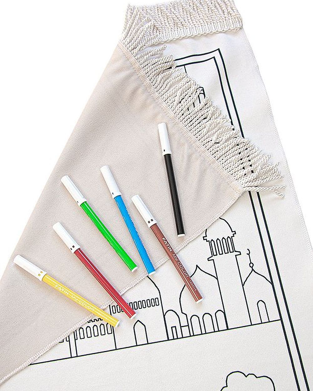 Çocuklara Özel Yıkanabilir Boyamalı Seccade Seti Kırmızı