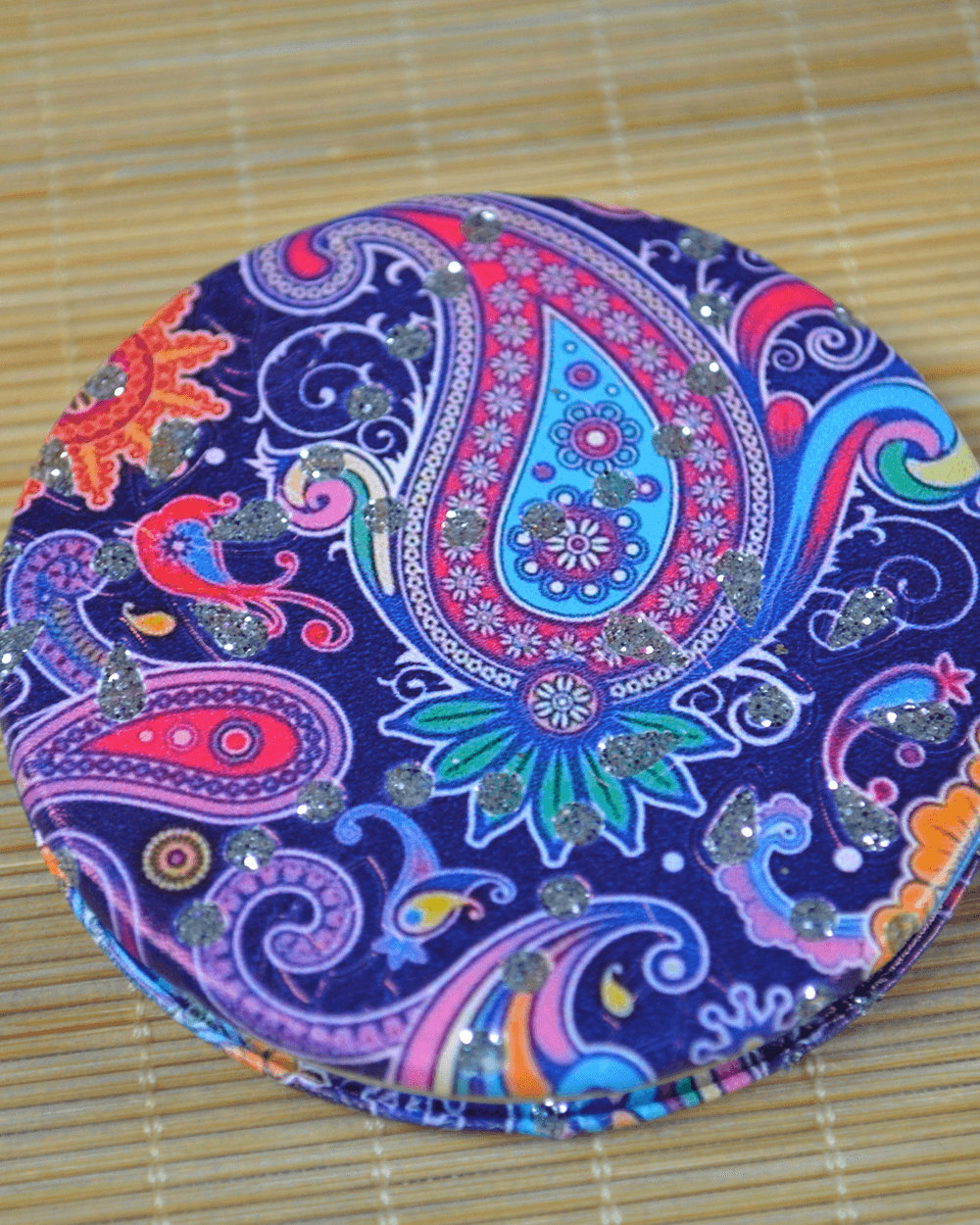 Cep Çanta Aynası; Makyaj Aynası Etnik Desenli Yuvarlak 7x7cm Model 2